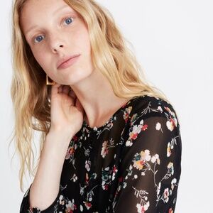 Sheer Button-Front Tier Midi Dress in Carnation Toss